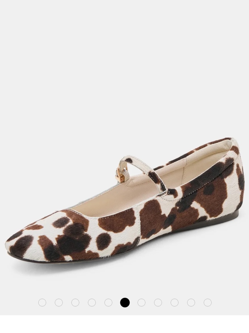 Dolce Vita Brown and White Cow-Print Mary Jane Flats with Strap - Picture 4 of 13